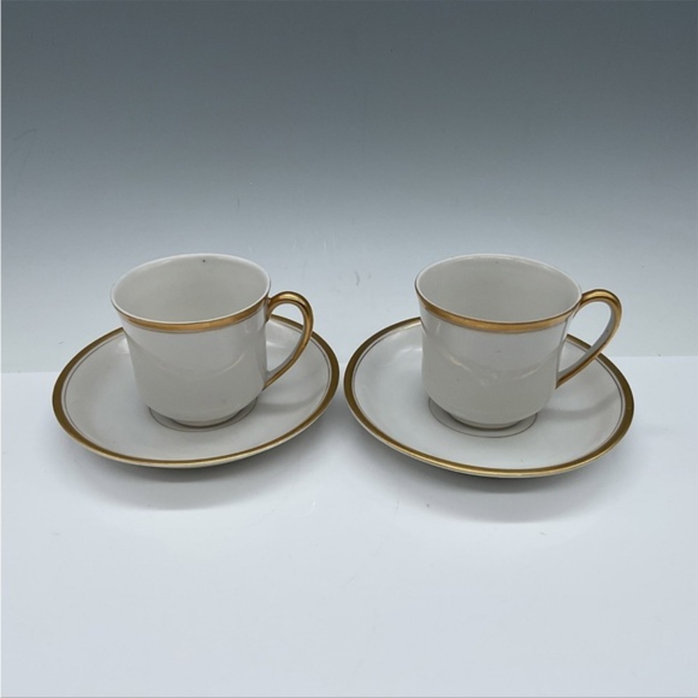 4 pcs Antique Nippon Hand Painted Porcelain Espresso Cup & Saucer White / Gold